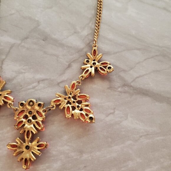 🧡 J.Crew Orange Iridescent Rhinestones Crystal Cluster Statement Necklace 🧡 - Picture 11 of 15